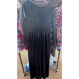 Zattcas Long Velvet Dress L Women's Green Jewel Tone Whimsy Goth Full Length